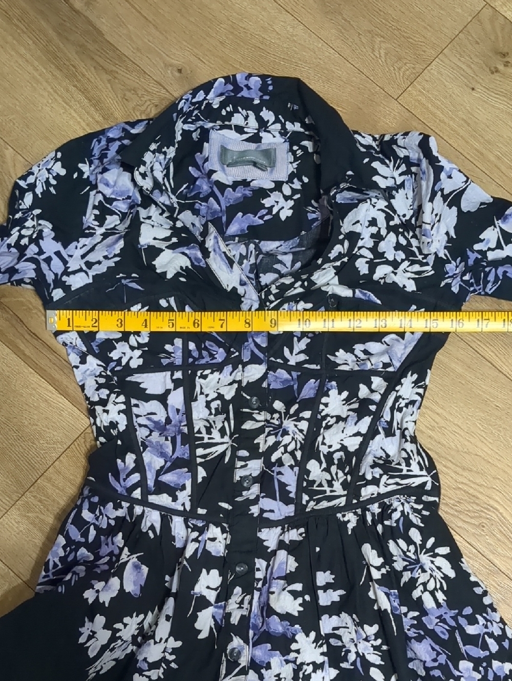 Anthropologie Womens Dress Corset Shirt Mini Long Sleeve Floral Black Size 6 - Picture 8 of 12